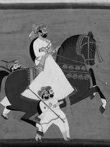 Raja on Horseback Acompanhado de seus atendentes favoritos, no final do século XIX - início do século XX. de Unbekannt
