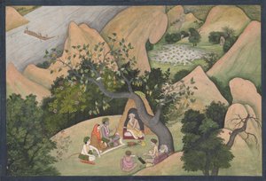 Rama, Sita e Lakshmana no Hermitage of Bharadvaja: Fólio ilustrado de..., ca. 1780. de Unbekannt