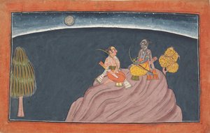 Rama e Lakshmana no Monte Pavarasana: Fólio da série Shangri Ramayana ..., c1690-1710. de Unbekannt
