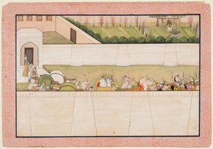 Os irmãos Ramas Bharata e Shatrughna partiram de Ayodhya para encontrar Rama e Lakshmana ..., 1775-80. de Unbekannt