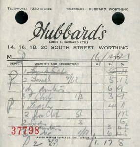 Recibo da loja de departamentos Hubbards, 1921. de Unbekannt