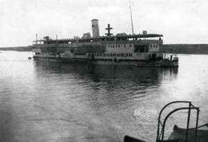 Barco de rio da Cruz Vermelha subindo o rio Tigre, Mesopotâmia, Primeira Guerra Mundial, 1918 de Unbekannt