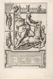 Alívio com Mithras ajoelhado em um touro e enfiando uma espada em seu ombro, à esquerda, tw ..., 1564. de Unbekannt