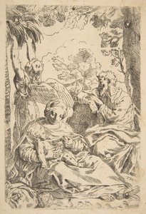 Repouso no Egito, Sagrada Família sentada enquanto anjo puxa galho de árvore..., c. 1637-1639 ou depois. de Unbekannt
