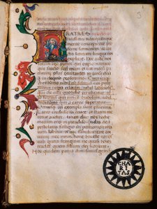 Representação de São Jerônimo (347-420), página iluminada tirada de "Opuscola theologica". de Unbekannt