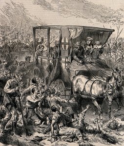 Resgate dos soldados russos feridos do campo de batalha, ca 1878 de Unbekannt