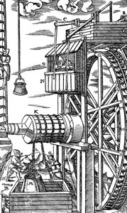 Talha reversível para elevar baldes de couro de um poço de mina, 1556 de Unbekannt