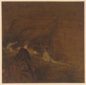 Cena do rio: um barco entre bambu selvagem, dinastia Ming, 1368-1644. de Unbekannt
