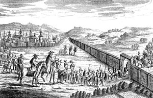 Robinson Crusoe com a caravana moscovita, c1719 de Unbekannt