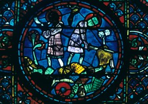 Roland quebra a espada e toca a buzina, vitrais, Catedral de Chartres, França, 1194-1260 de Unbekannt