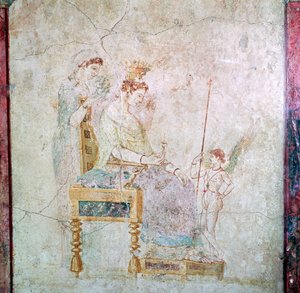 Pintura mural romana de Afrodite, Eros e uma das Graças, século I de Unbekannt