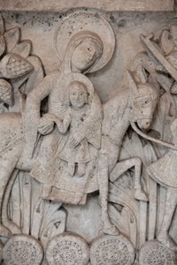 Romano-baixo-relevo da capital na Catedral de Autun retratando o vôo para o Egito, Autun, França de Unbekannt