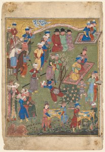 Festa Real em um Jardim, a partir do frontispício de duas páginas de um Shahnama ..., 1444. de Unbekannt