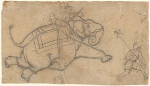 Running Elephant recto, Practice Sheet of Elephant Sketches verso, meados do século XVIII. de Unbekannt