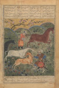Rustam Captura o Cavalo Rakhsh, Folio de um Shahnama Book of Kings..., final do século XV. de Unbekannt