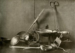 Sadiron, tenaz, skimmer, garfo, tripé e picareta de cobre, século XVIII, 1937. de Unbekannt