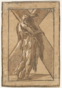 Santo André em pé de perfil, segurando uma grande cruz de uma série de Doze Apo ..., ca. 1540-50. de Unbekannt