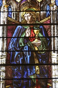 A catedral de Saint Pierre. Janela de vidro manchado. São João. Genebra. Suíça de Unbekannt