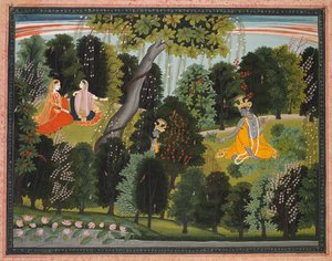 Sakhi convence Radha a encontrar Krishna, do Lambagraon Gita Govinda ..., c. 1820-1825. de Unbekannt
