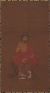 Sakyamuni assentado sobre três criaturas semelhantes a demônios, possivelmente Yuan até o início da dinastia Ming, 14-15 cen de Unbekannt