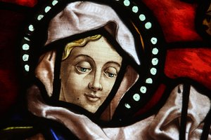 A igreja de San Jerónimo. Vidro manchado. Virgem Maria Madrid Espanha de Unbekannt