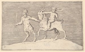 Satyr Leading Goat, do qual um bebê monta, publicado ca. 1599-1622. de Unbekannt