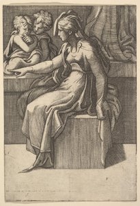Mulher sentada com dois filhos, século XVI. de Unbekannt