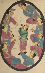 Sete heróis ou guerreiros matando Abhimanya, filho de Arjuna, no século XIX. de Unbekannt