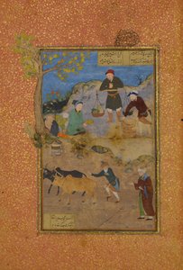 Shaikh Mahneh e o Aldeão, Folio 49r de um Mantiq al-tair Language of the Birds, 1487. de Unbekannt