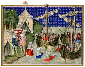 Navios trazendo provisões para o anfitrião inglês, campanha de Richard II na Irlanda, 1399, 1893 de Unbekannt