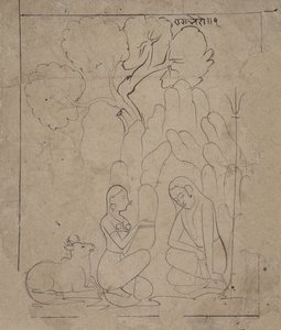 Shiva e Parvati em uma gruta da montanha, ca. 1800. de Unbekannt