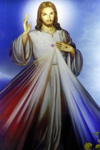 Loja que vende artigos cristãos religiosos. Jesus Misericordioso, eu confio em ti. Cidade Ho Chi Minh. Vietnã de Unbekannt