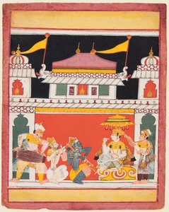 Shri Raga, de uma série Ragamala, Três músicos se apresentam diante de um nobre, c. 1650 de Unbekannt