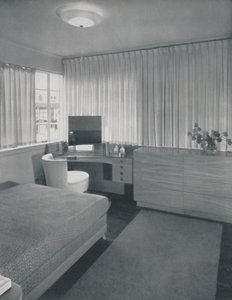 Linhas simples e práticas caracterizam este quarto, 1942. de Unbekannt