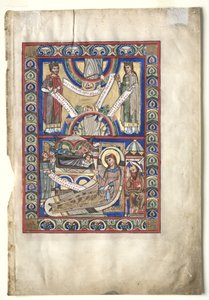 Única folha retirada de um livro do evangelho: A Natividade anterior e São Mateus verso, c. 1190 de Unbekannt