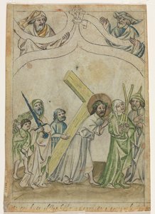 Única folha de uma Biblia Pauperum: Cristo coroado de espinhos, c. 1410 de Unbekannt