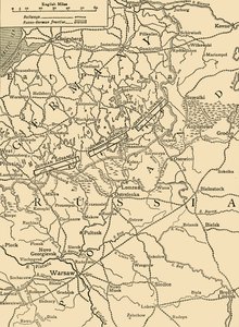 Esboce o mapa para ilustrar o ataque alemão ao norte de Varsóvia em fevereiro de 1915, c1920. de Unbekannt