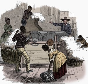 Trabalho escravo em uma plantação de algodão nos estados do sul da América, 1860 de Unbekannt