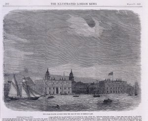 Eclipse solar visto sobre o Observatório Real, Greenwich, 1858 de Unbekannt