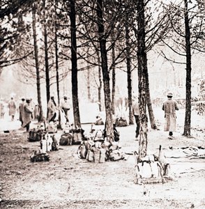 Soldados e pacotes em madeiras, c1914-c1918 de Unbekannt