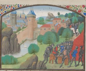 Soldados jogando dados antes da cidade de Cesareia. Miniatura da História de William of Tyre, 1460s de Unbekannt