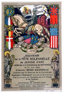 Lembrança de um festival para homenagear Joana d&39;Arc, realizado na Catedral de Mainz, Alemanha, 1919 de Unbekannt