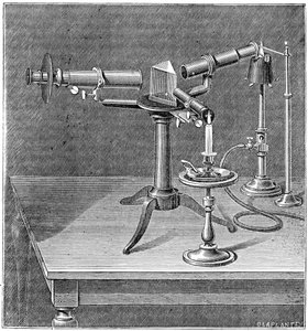 Aparelho espectroscópico usado por Robert Wilhelm Bunsen e Gustav Robert Kirchhoff, c1895 de Unbekannt