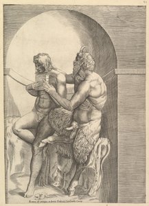Speculum Romanae Magnificentiae: Pan Ensinando o Jovem Olimpo a tocar flauta, ca. 1540-80. de Unbekannt