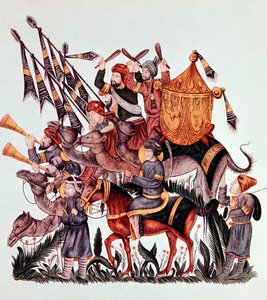 Portadores, bateristas e trompetistas de um exército sarraceno, século XIII de Unbekannt