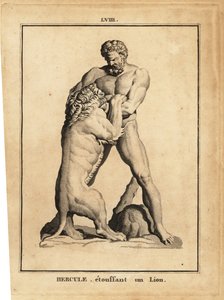 Estátua de Hércules, herói romano e deus, sufocando um leão de Unbekannt