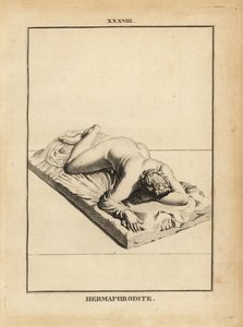 Estátua de Hermaphroditus, deus grego da união, androginia, casamento, sexualidade, propenso a uma cama de Unbekannt