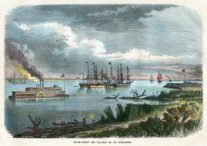 Pacote de vapor e rebocador no Mississippi, EUA, c1875 de Unbekannt