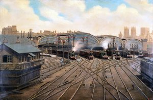 Locomotivas a vapor na York Station, Yorkshire, c 1910 de Unbekannt