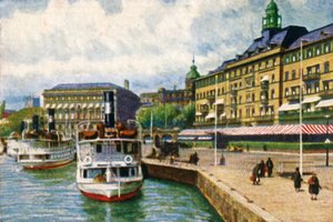 Barco a vapor no cais do Grand Hotel, Estocolmo, c1928. de Unbekannt
